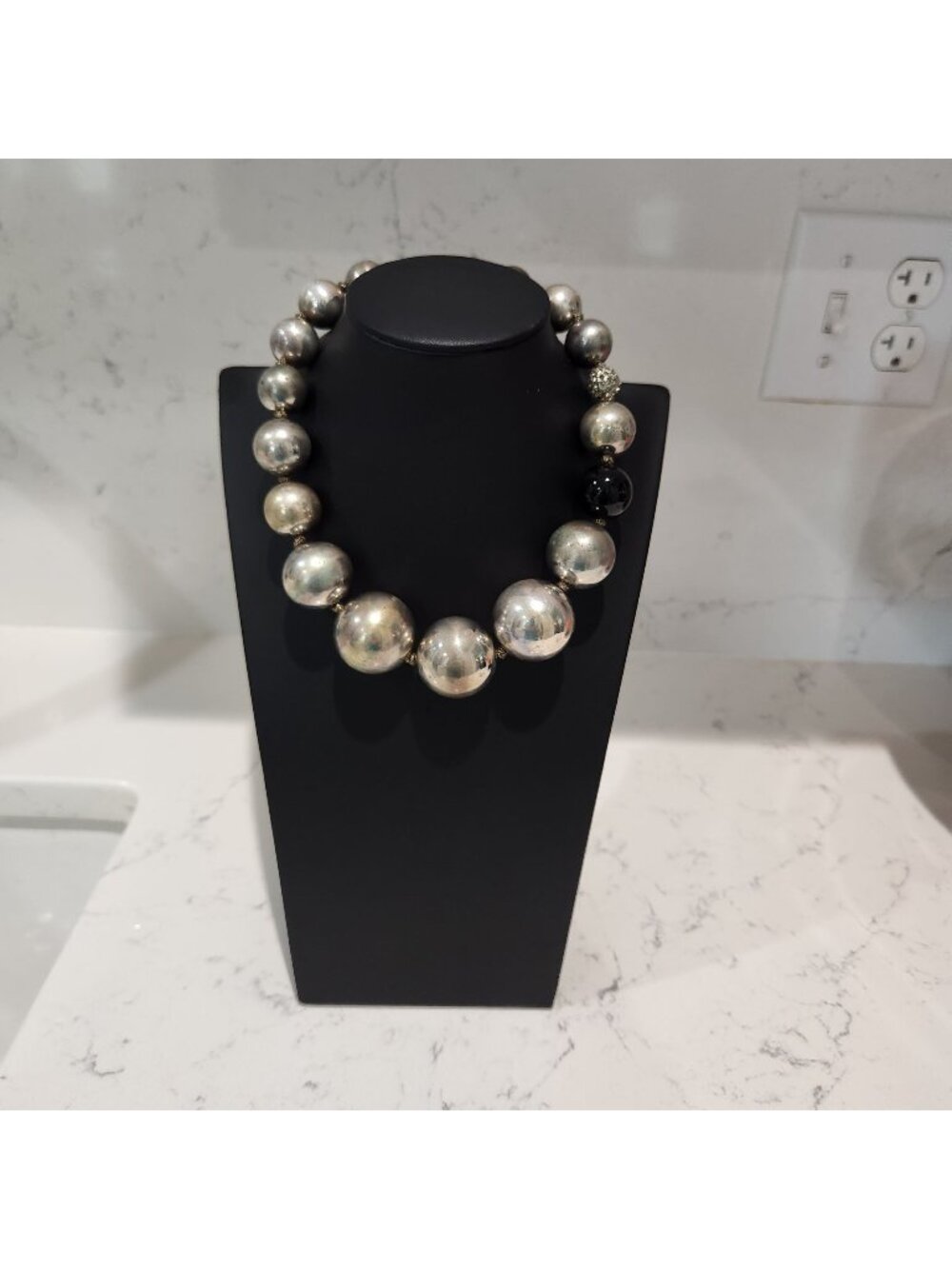 Large Vintage Silver Plated Beaded Ball Necklace by Lee Angel